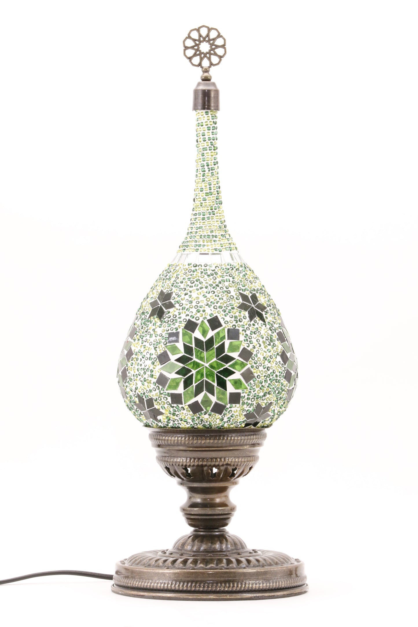 TEAR DROP SHAPED TURKISH MOSAIC TABE LAMP GREEN-TURNED OFF