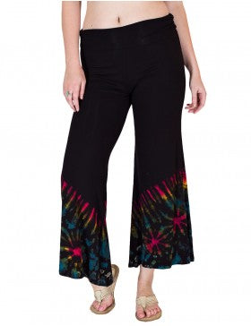 HALF TIE DYE BELL BOTTOM PANTS BLACK RAINBOW