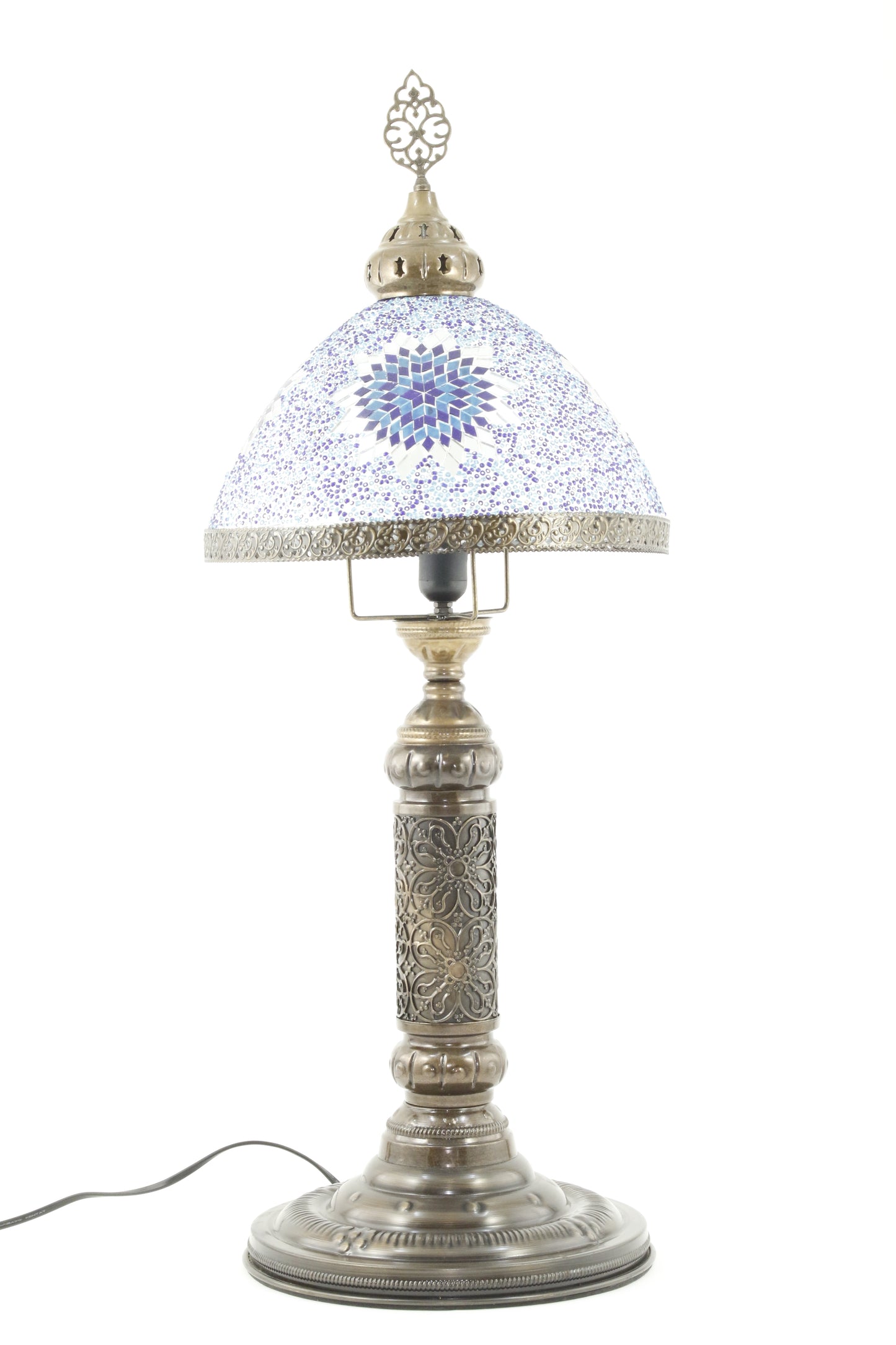 TURKISH MOSAIC GLASS TIFFANY LAMP BLUE -TURNED OFF