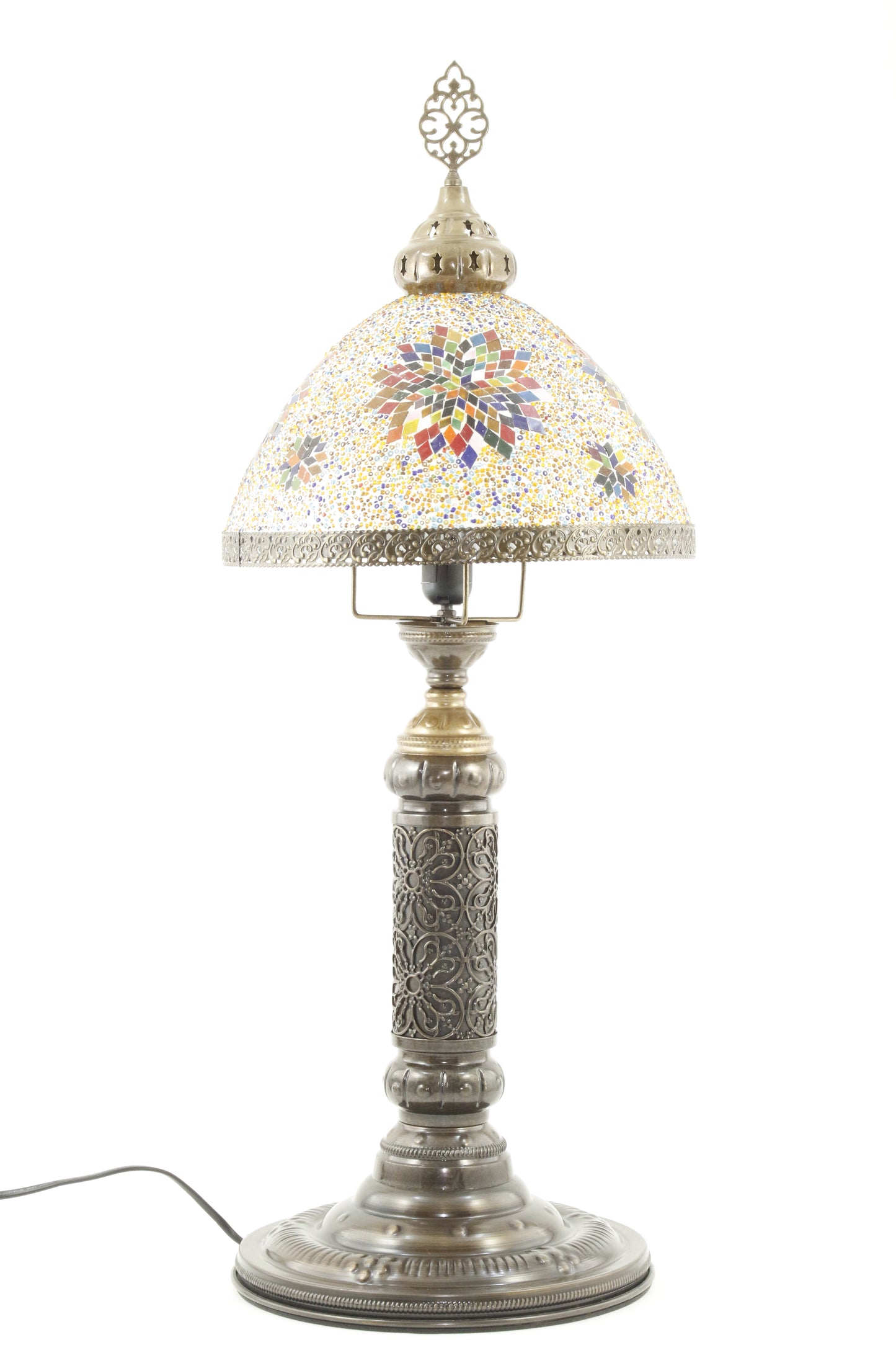 TURKISH MOSAIC GLASS TIFFANY LAMP MULTI -TURNED OFF