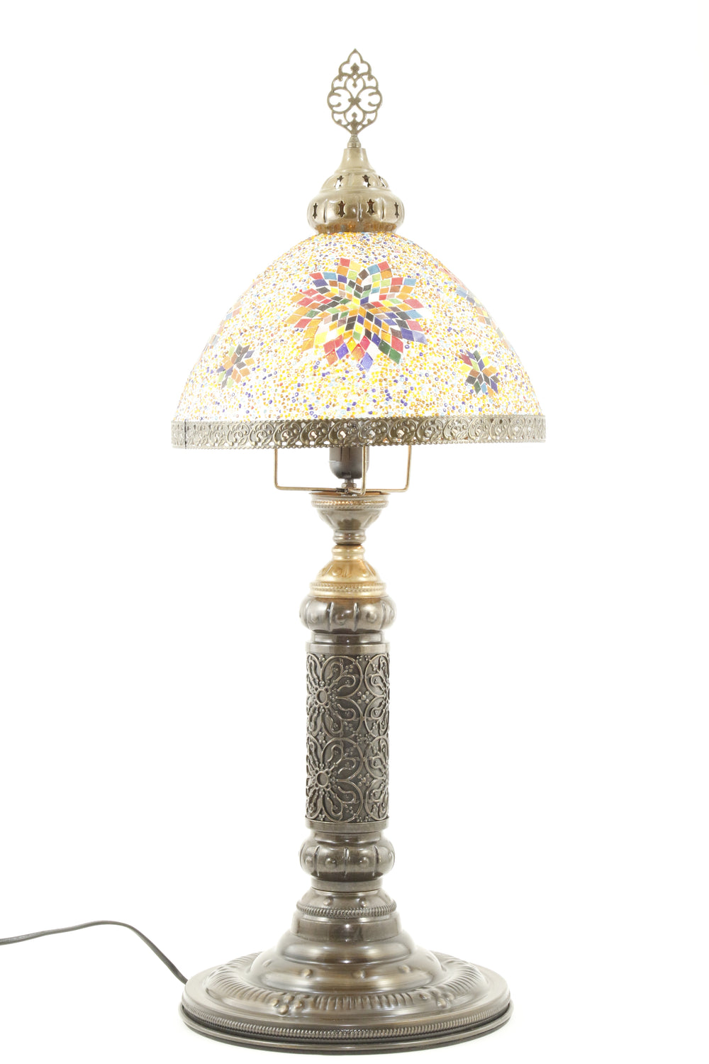 TURKISH MOSAIC GLASS TIFFANY LAMP MULTI -TURNED ON