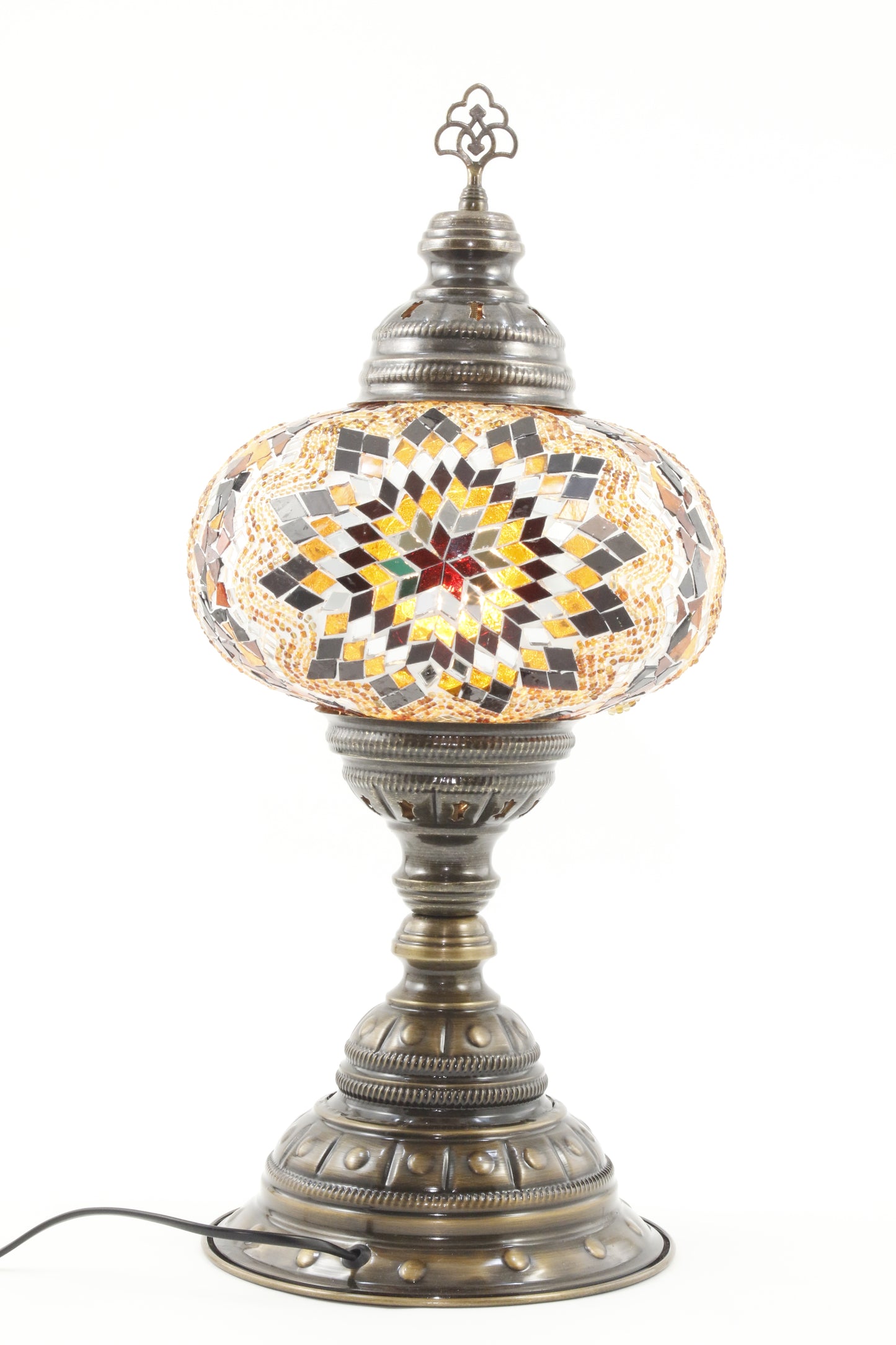 TURKISH MOSAIC TABLE LAMP MB4 AMBER-TURNED ON