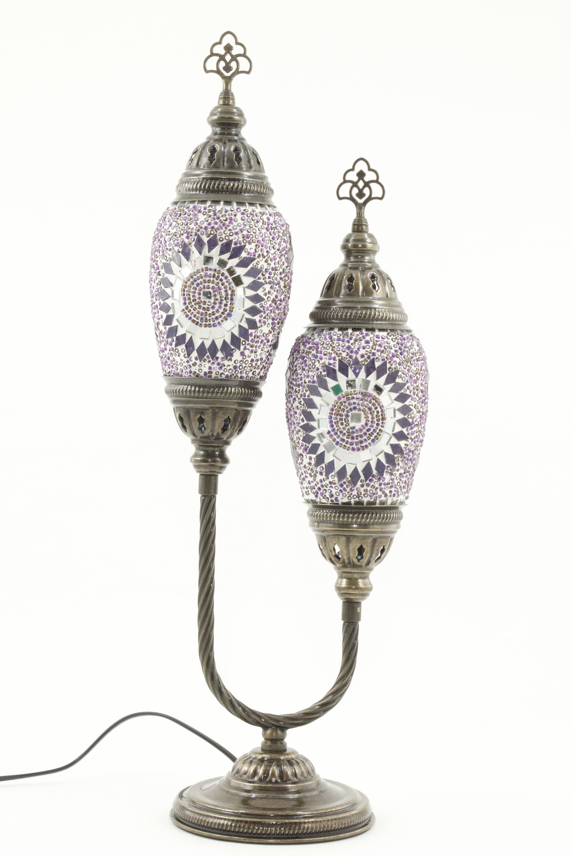 DOUBLE HORSESHOE EGG SHAPED TURKISH MOSAIC TABLE LAMP MAUVISH PINK -TURNEDOFF