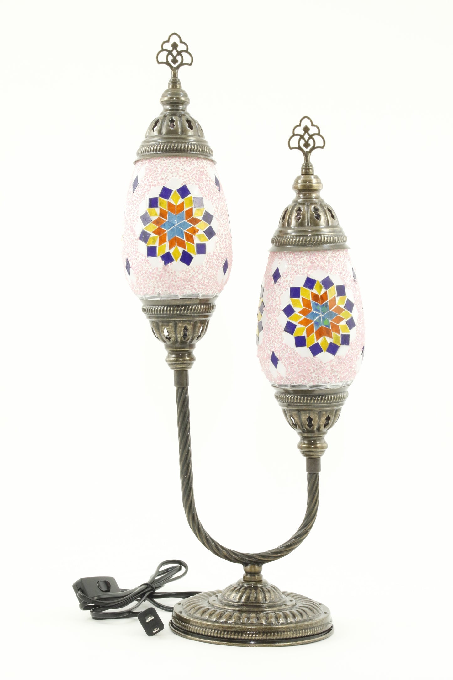 DOUBLE HORSESHOE EGG SHAPED TURKISH MOSAIC TABLE LAMP RAINBOW-TURNED OFF