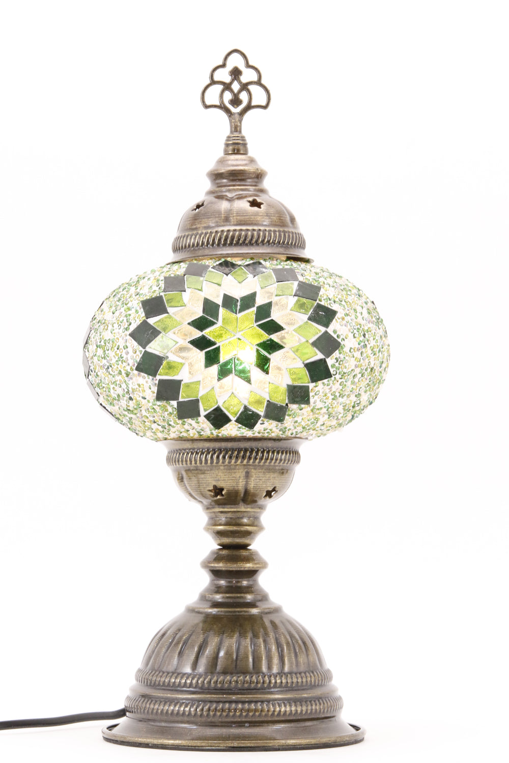 TURKISH MOSAIC TABLE LAMP MB3 GREEN-TURNED ON