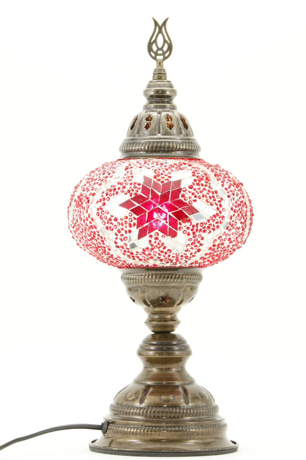 TURKISH MOSAIC TABLE LAMP MB3 RED-TURNED ON