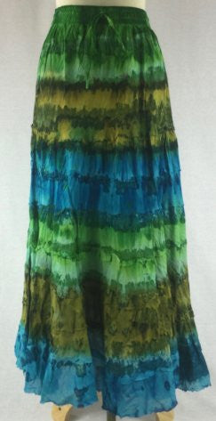 TIE DYE RUFFLE SKIRT BLUE GREEN BROWN