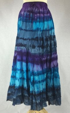 TIE DYE RUFFLE SKIRT BLUE GREY PURPLE