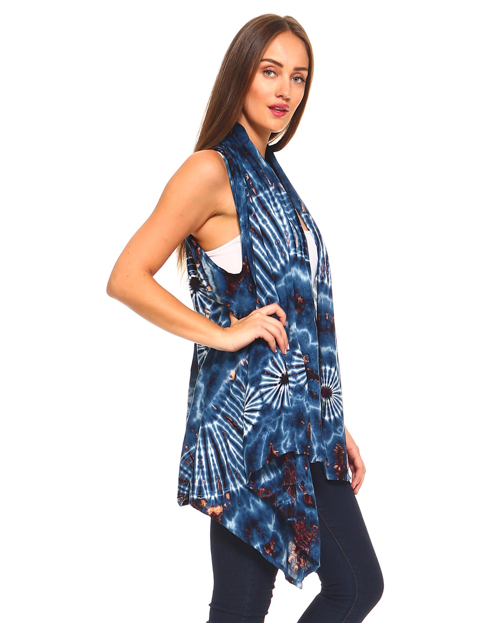 TIE DYE RAYON VEST BLUE SIDE POSE