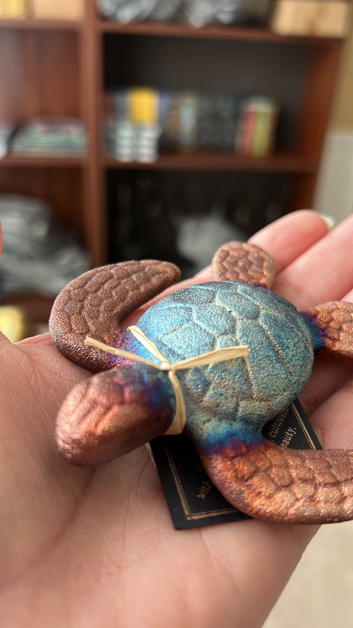 Multicolor Raku Sea Turtle (ST) 3” on Hand