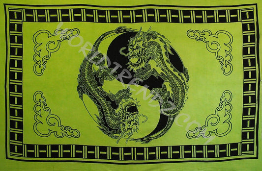 YIN YAG DRAGON NO TASSELS TAPESTRY LIME GREEN