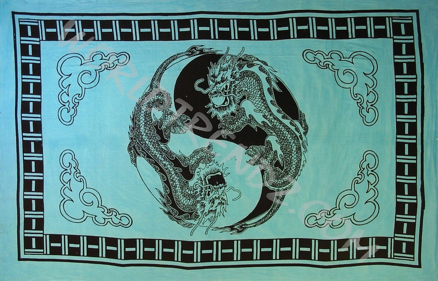 YIN  YANG DRAGON NO TASSELS TAPESTRY TURQUOISE