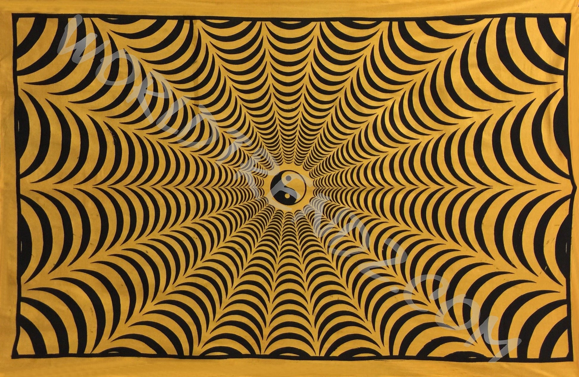 YIN YANG SPIDER WEB TAPESTRY YELLOW