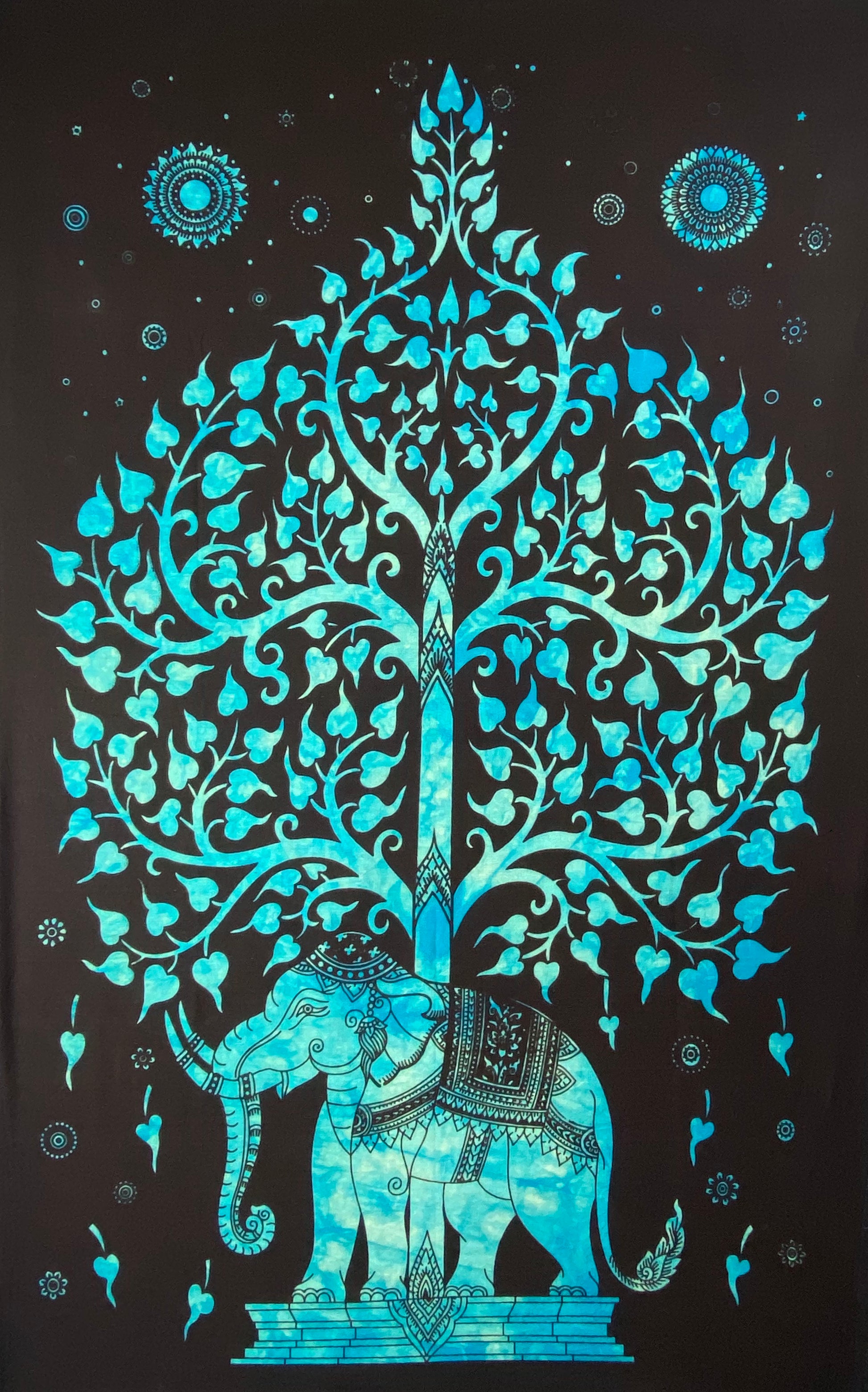 ELEPHANT BODHI TREE POSTER SIZE TURQUOISE