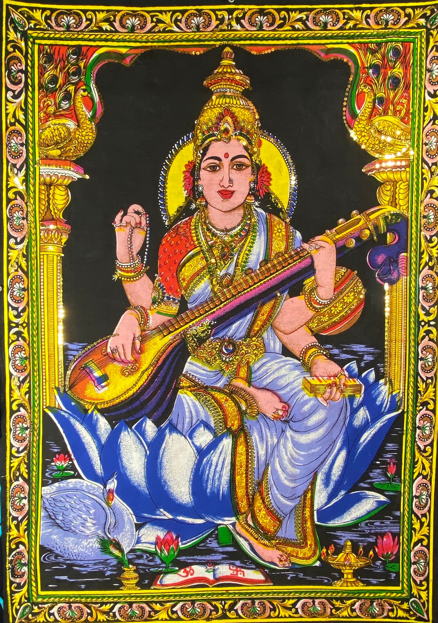 DEITY TAPESTRY SEQUINED SARASWATI