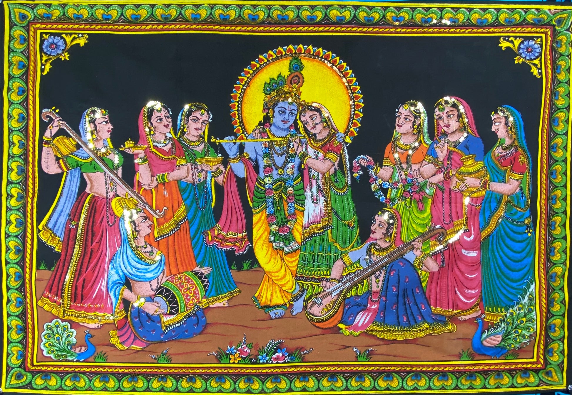 DEITY TAPESTRY SEQUINED RADHA KRISHNA GOPIS