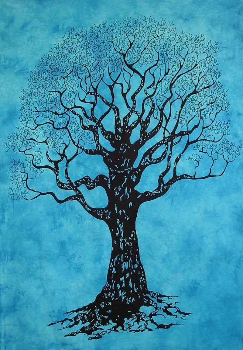 FALL TREE OF LIFE TAPESTRY POSTER SIZE TURQUOISE