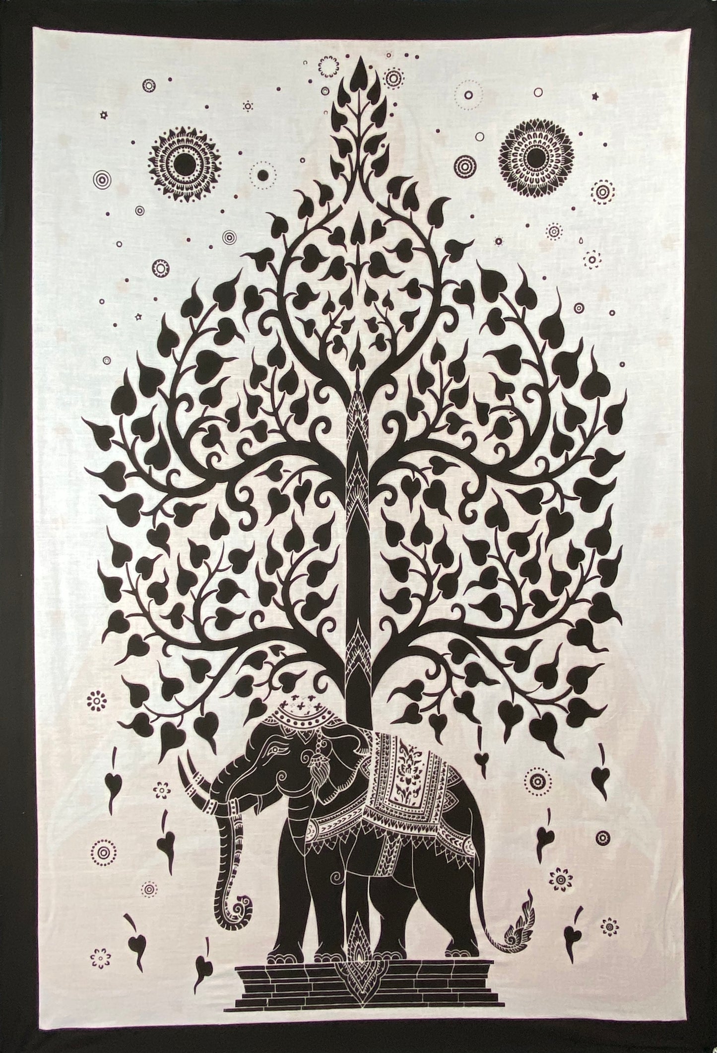 ELEPHANT BODHI TREE POSTER SIZE BLACK -WHITE BACKGROUND