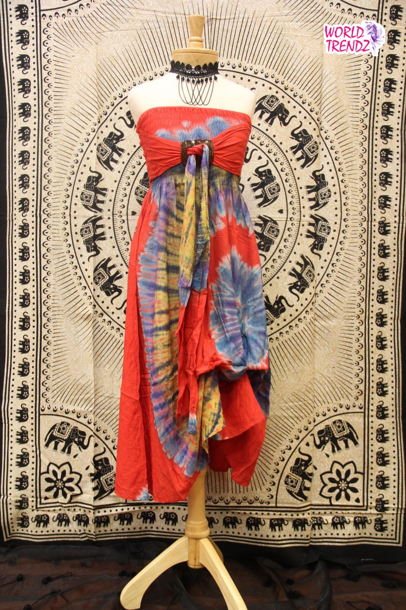 THAILAND STRAPLESS VINTAGE DRESS LIGHT ORANGE TIE DYE