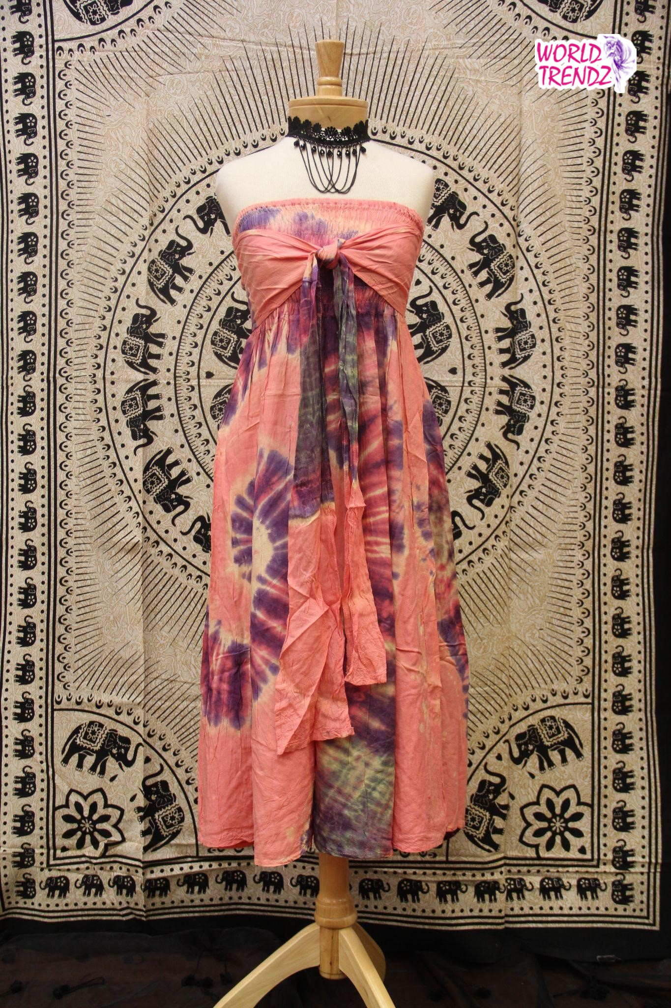 THAILAND STRAPLESS VINTAGE DRESS PEACH TIE DYE