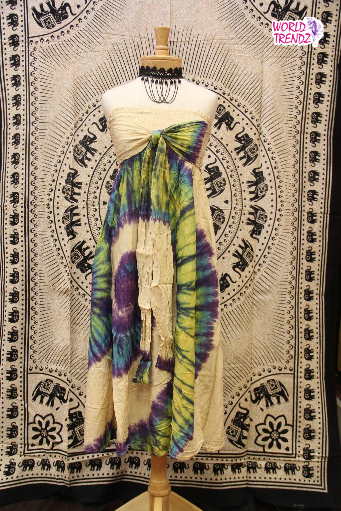 THAILAND STRAPLESS VINTAGE DRESS BEIGE TIE DYE