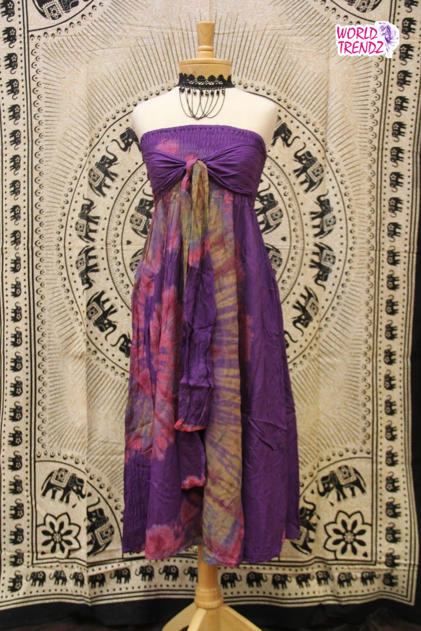 THAILAND STRAPLESS VINTAGE DRESS PURPLE TIE DYE