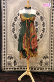 THAILAND STRAPLESS VINTAGE DRESS OLIVE GREEN WITH YELLOW TIE DYE